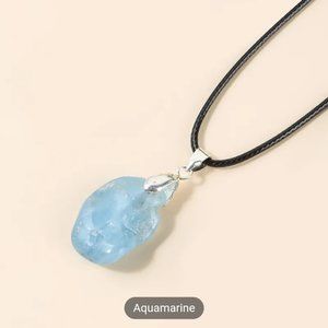 Raw gemstone crystal necklace March birthstone  aquamarine